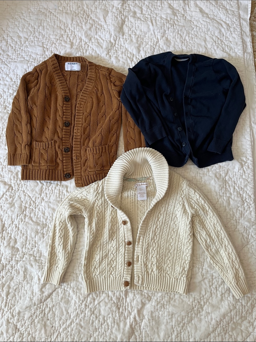 Tommy Bahama, H&M, Old Navy Boys 4T&5 T Cardigan Trio - Brown, Navy, Cream
